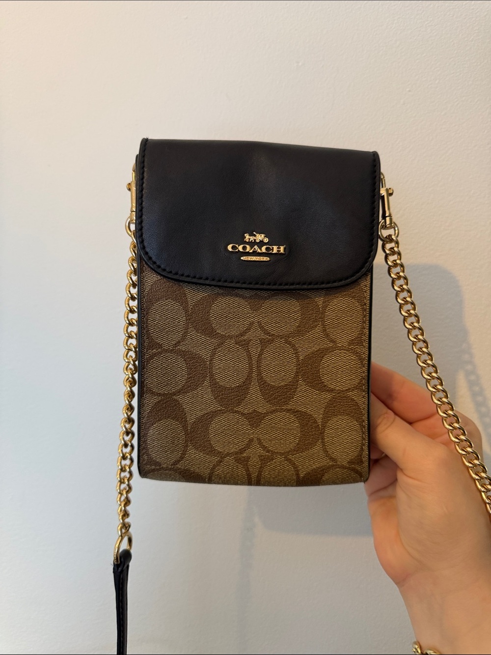 Coach Brown Signature Canvas Crossbody with Black Leather Flap